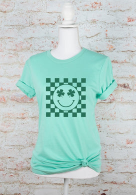 Smiley Checkered St. Patrick's Day Crew Tee