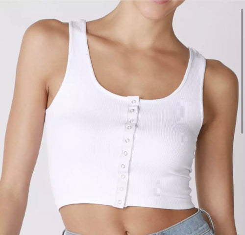 Nikibiki Ribbed Snap Crop Top White
